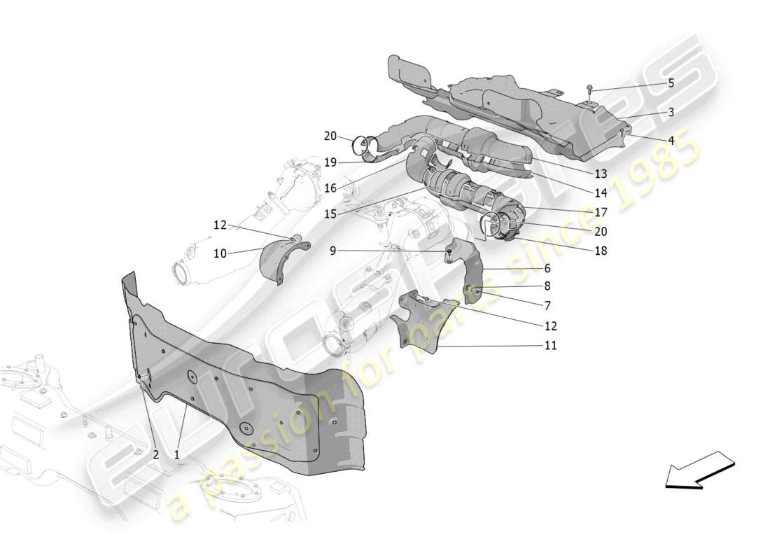 maserati mc20 (2022) paneles aislantes térmicos diagrama de piezas