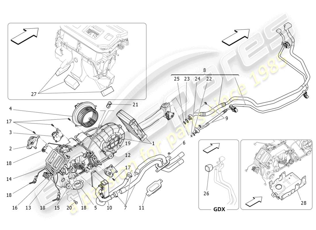 maserati levante modena (2022) unidad de aire acondicionado: dispositivos de túnel diagrama de piezas