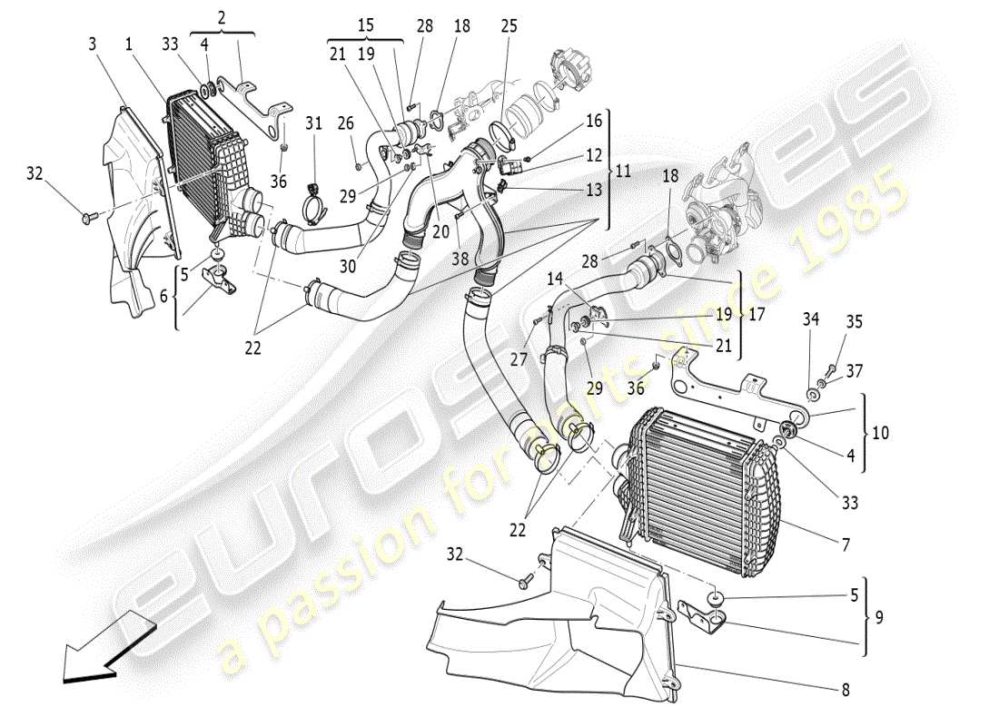 maserati ghibli (2019) sistema de enfriador diagrama de piezas