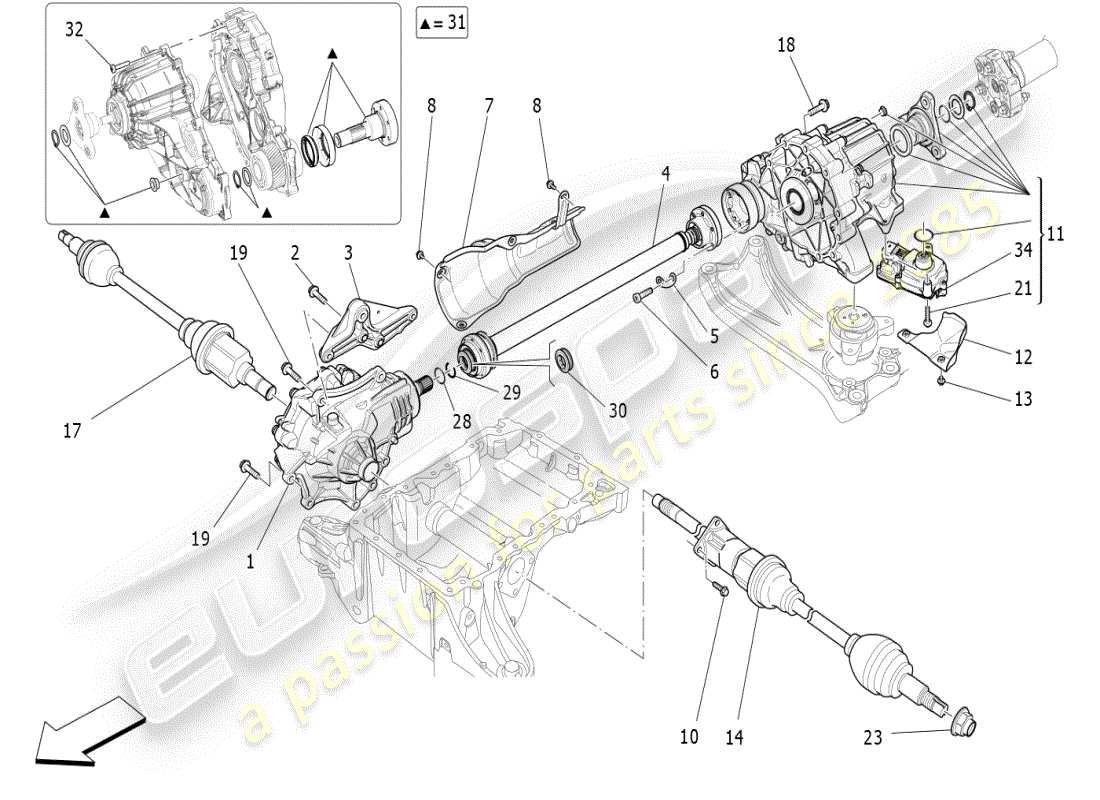 maserati ghibli (2019) transmisión de las ruedas delanteras diagrama de piezas