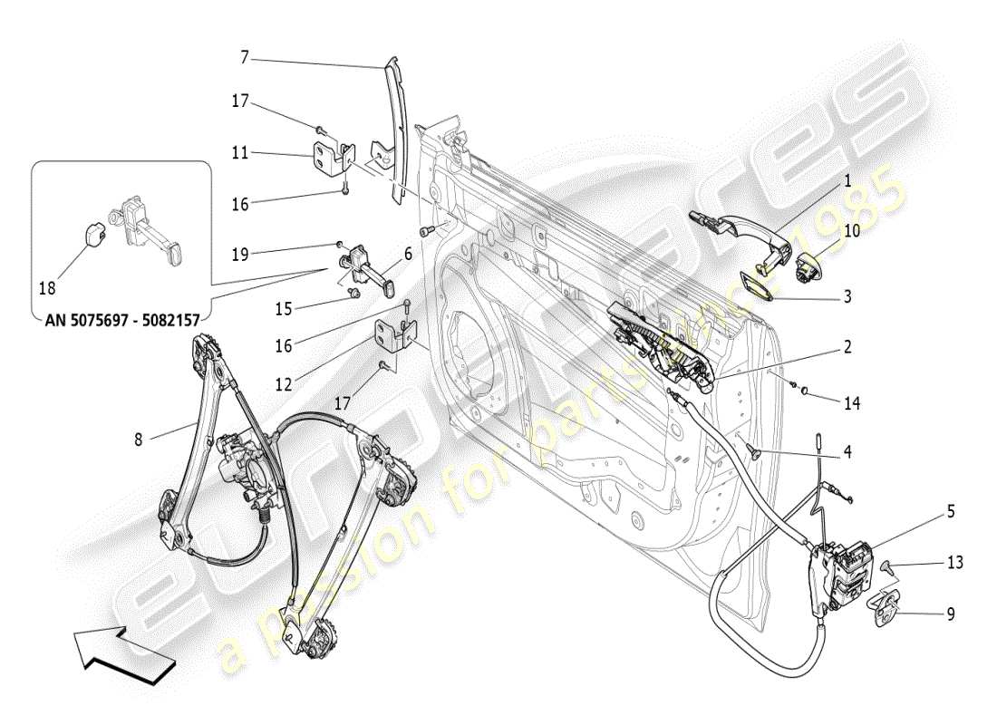 maserati ghibli (2019) puertas delanteras: mecanismos diagrama de piezas