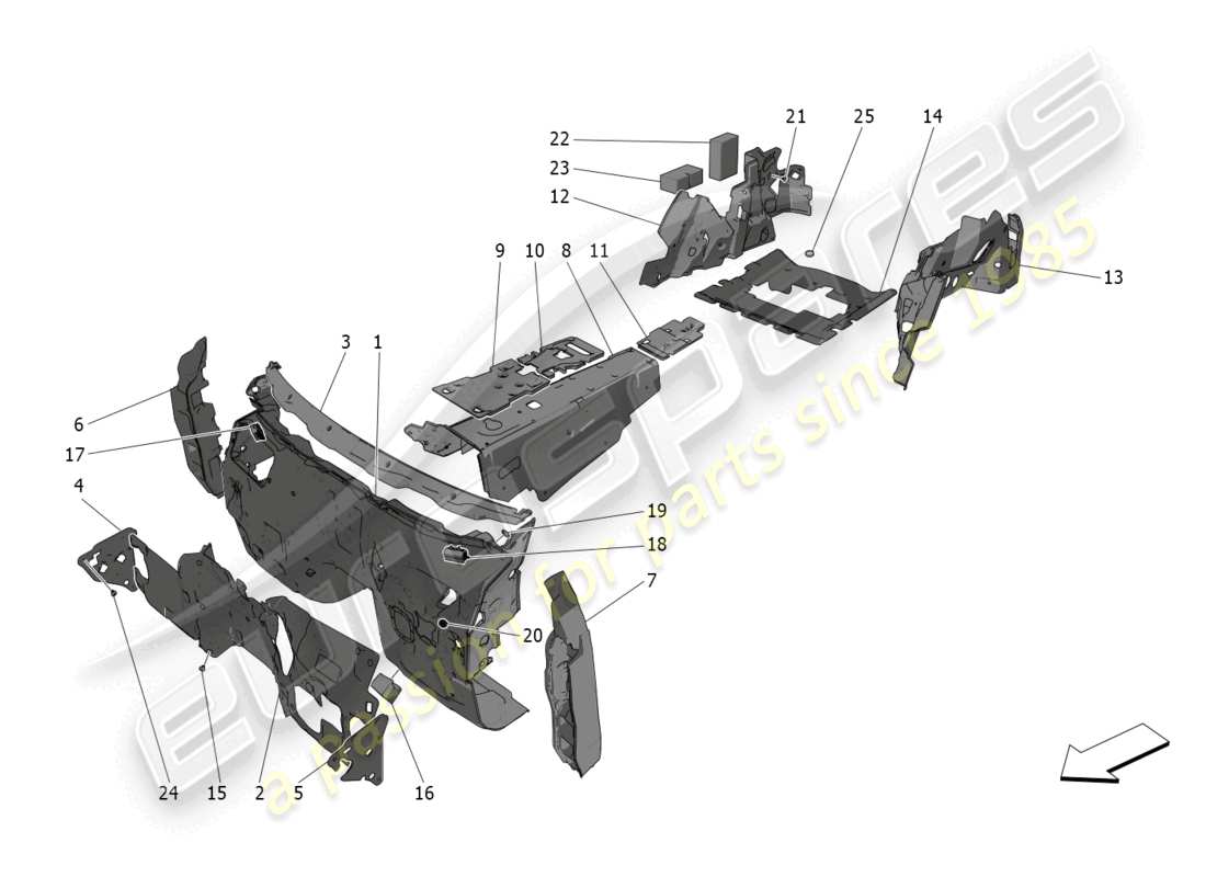 maserati grecale trofeo (2023) paneles insonorizadores en el interior del vehículo diagrama de piezas