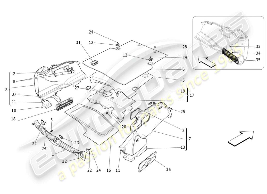 maserati ghibli fragment (2022) alfombrillas del maletero diagrama de piezas