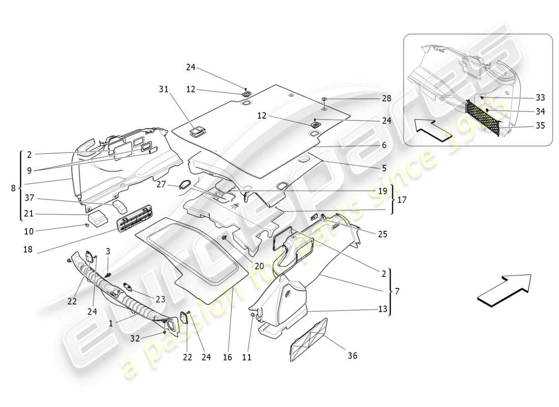 maserati ghibli fragment (2022) alfombrillas para maletero diagrama de piezas