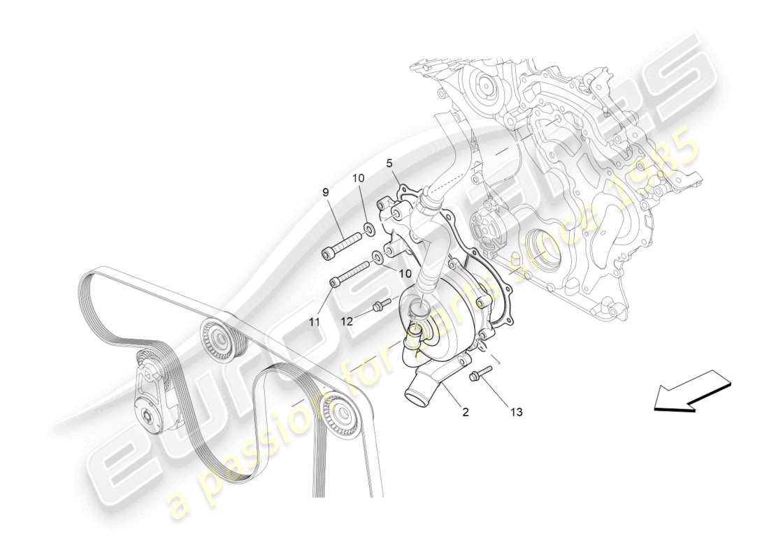 maserati levante modena (2022) sistema de refrigeración: diagrama de piezas de la bomba de agua