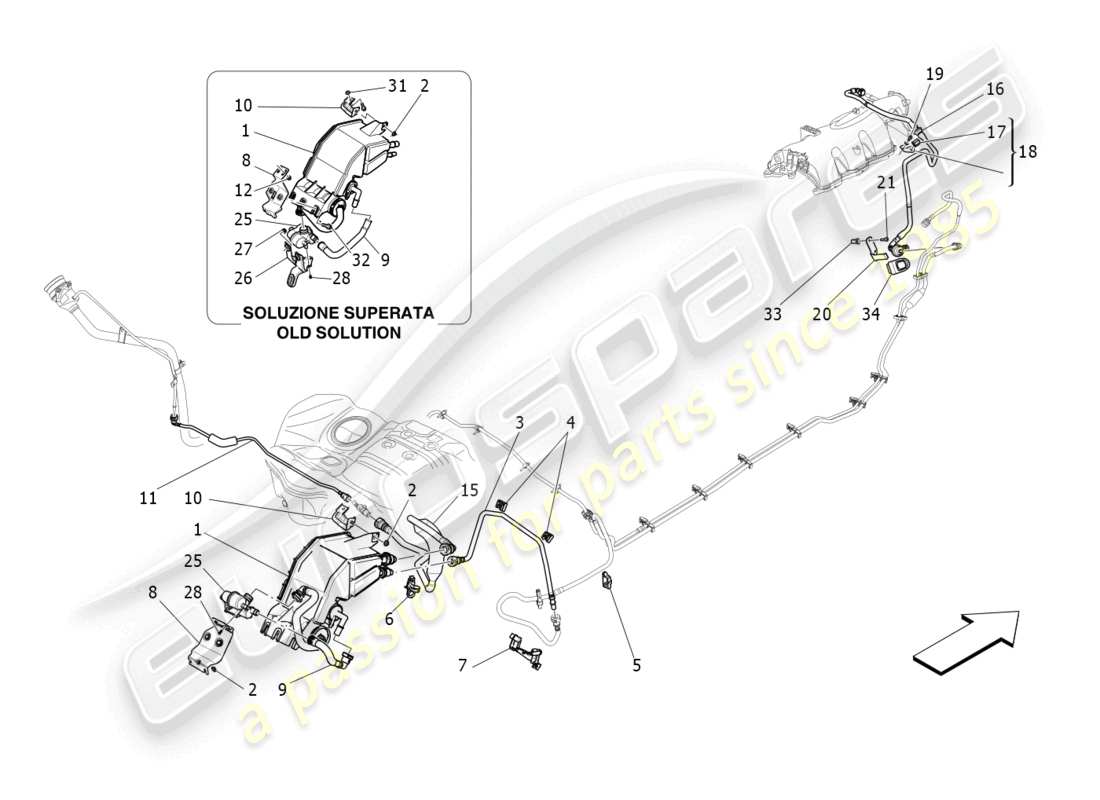 maserati ghibli fragment (2022) diagrama de piezas del sistema de recirculación de vapores de combustible