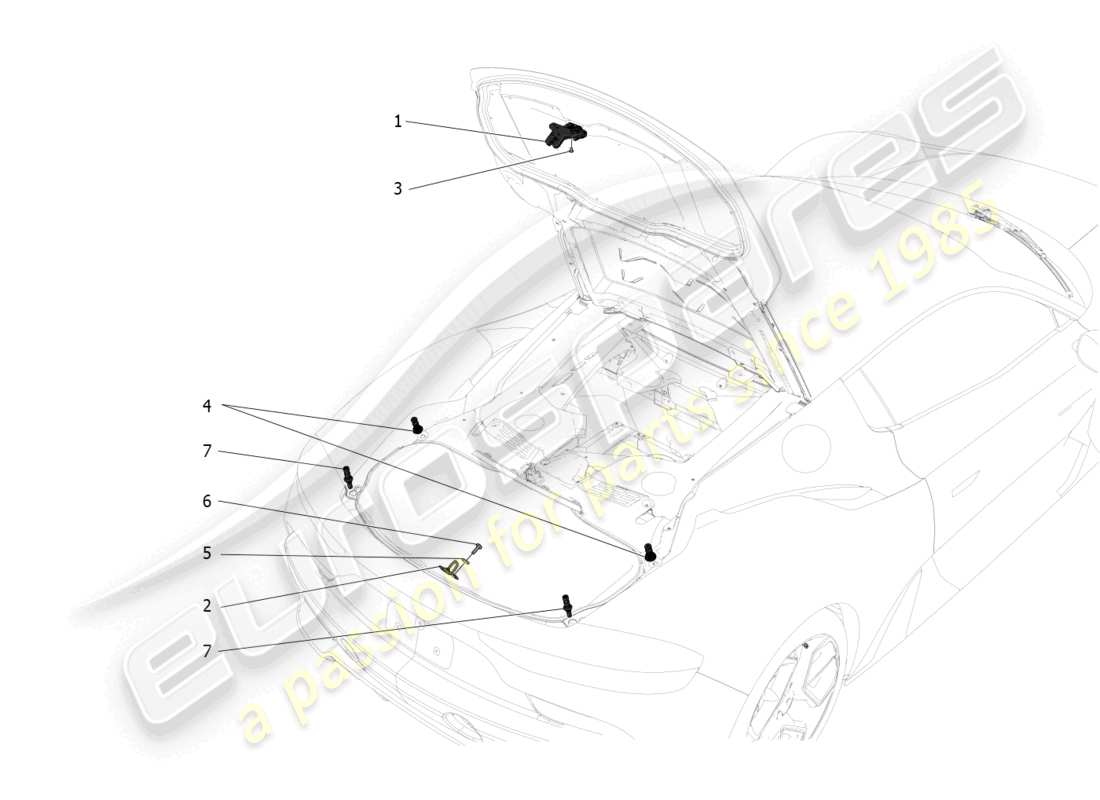 maserati mc20 (2022) diagrama de piezas de control de apertura de la tapa trasera