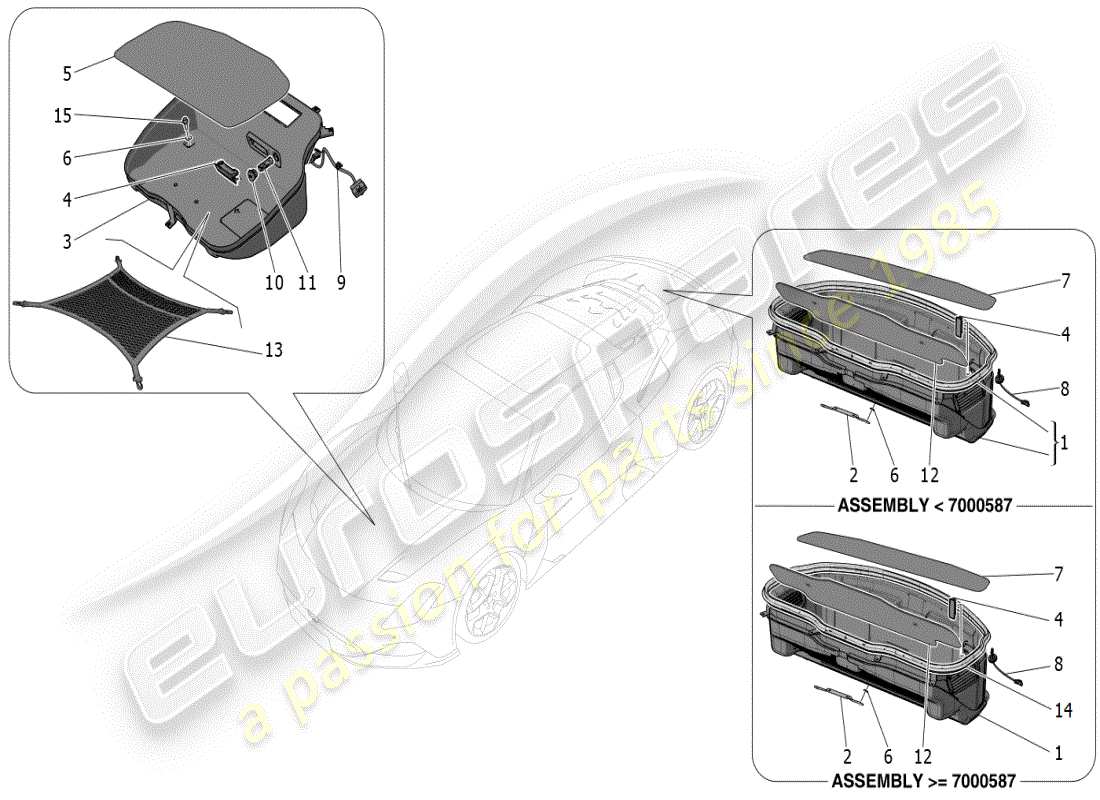 maserati mc20 (2024) compartimientos del maletero diagrama de piezas