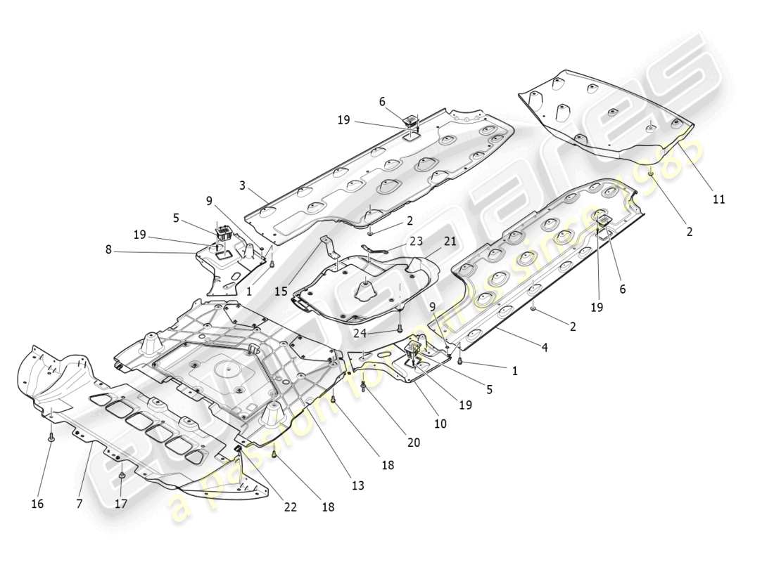 maserati ghibli fragment (2022) diagrama de piezas de protectores de bajos y pisos