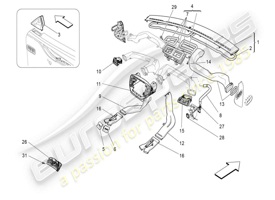 maserati ghibli (2019) unidad de aire acondicionado: difusión diagrama de piezas