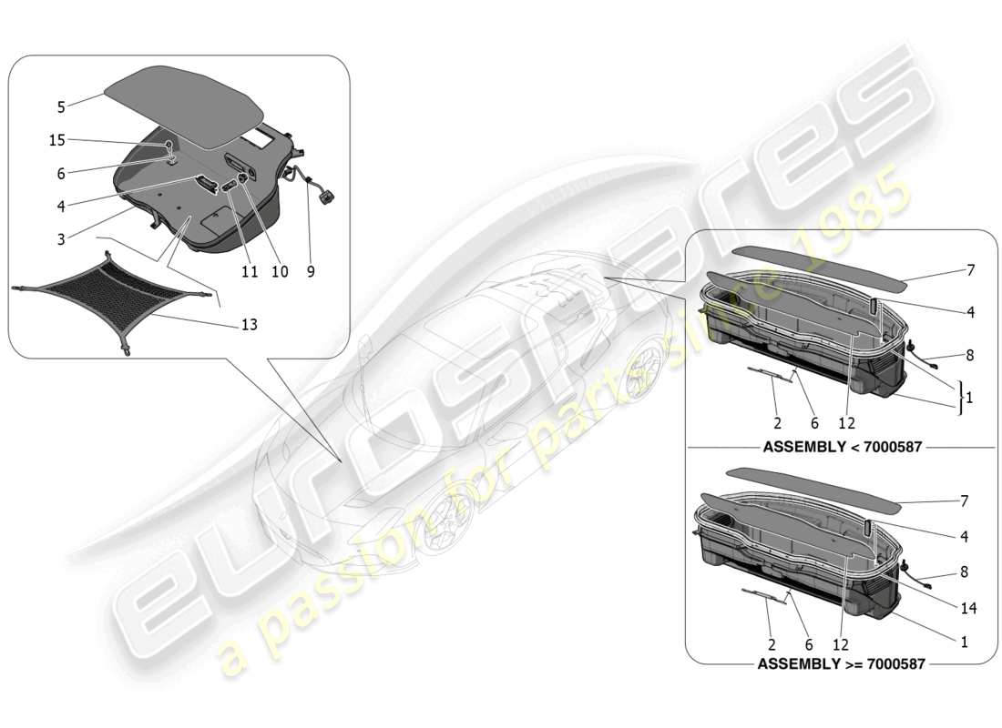 maserati mc20 (2022) compartimientos del maletero diagrama de piezas