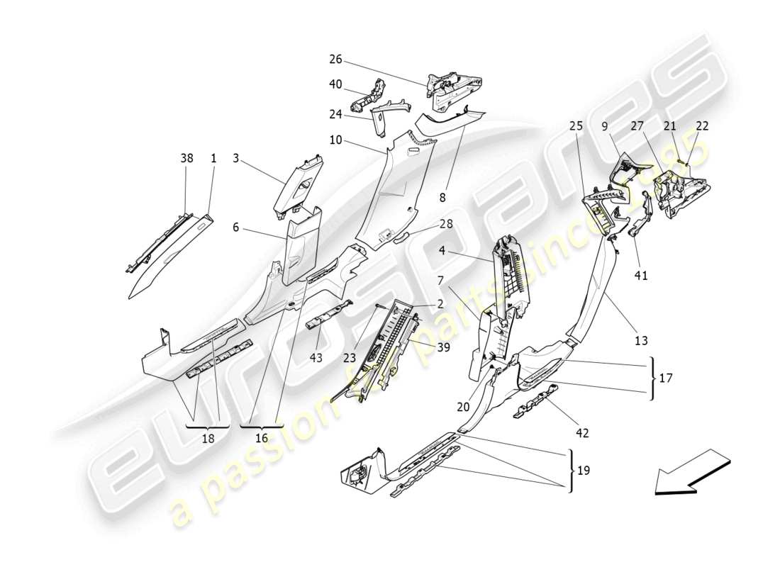 maserati levante modena (2022) diagrama de piezas de paneles laterales y embellecedores del pilar b del compartimento de pasajeros