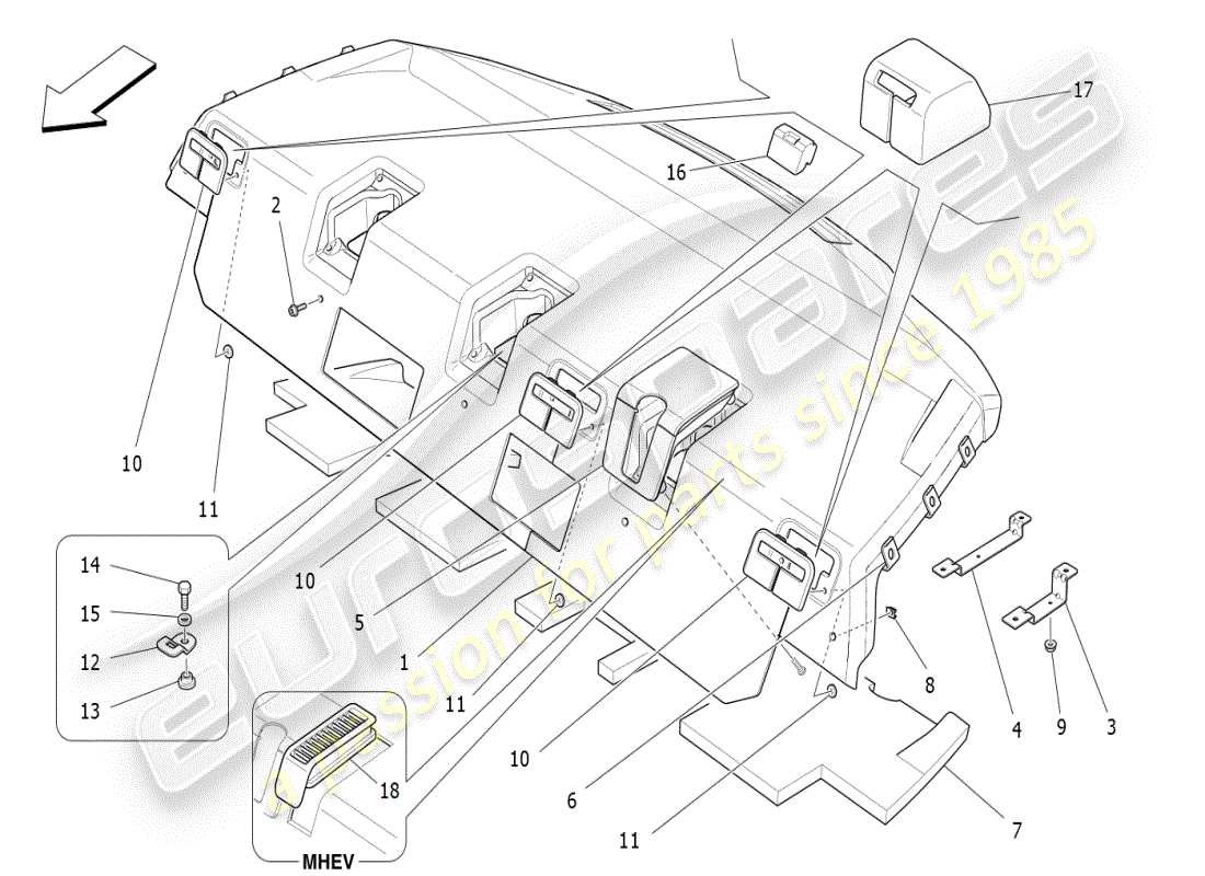 maserati ghibli (2019) estante trasero para paquetes diagrama de piezas