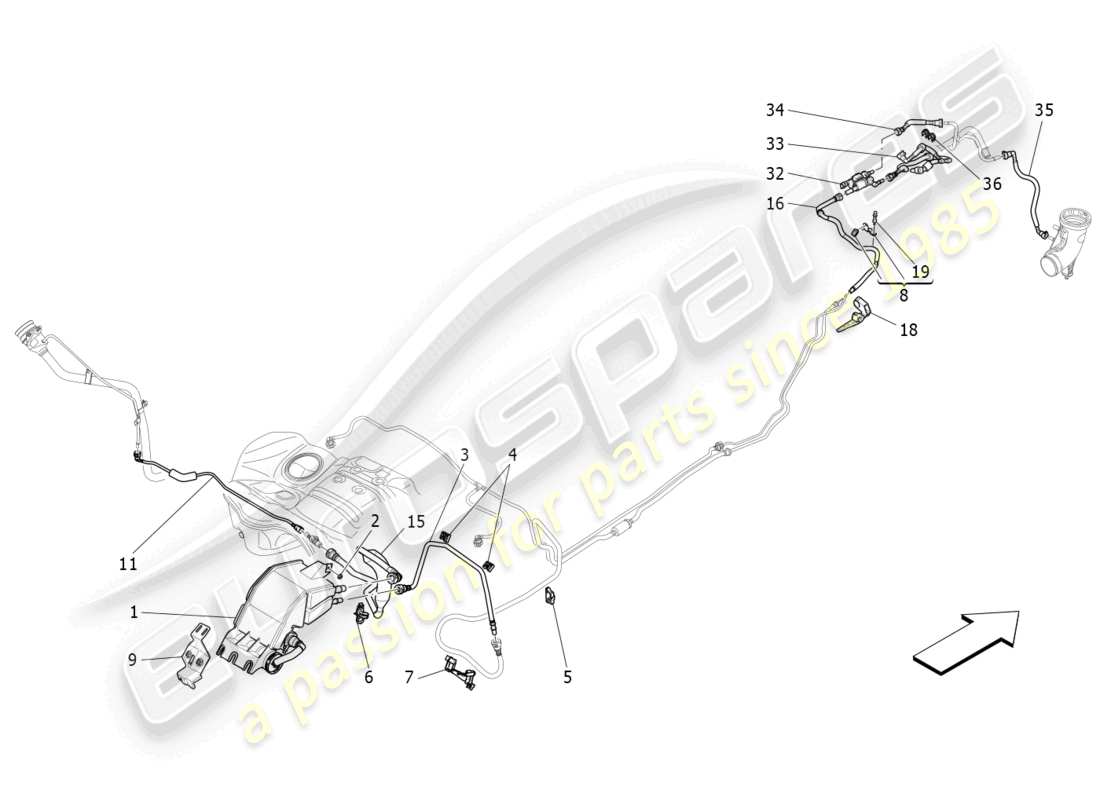 maserati levante trofeo (2020) diagrama de piezas del sistema de recirculación de vapores de combustible