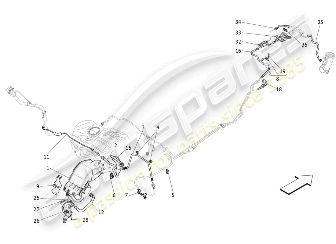 maserati levante trofeo (2020) diagrama de piezas del sistema de recirculación de vapores de combustible