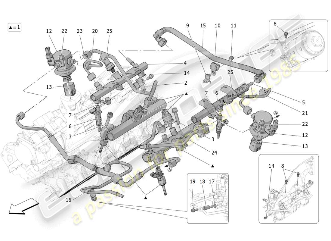 maserati mc20 (2023) diagrama de piezas de bombas de combustible y líneas de conexión