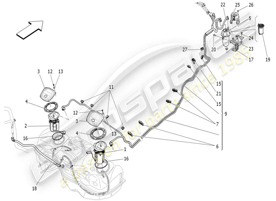 maserati ghibli (2021) diagrama de piezas de bombas de combustible y líneas de conexión