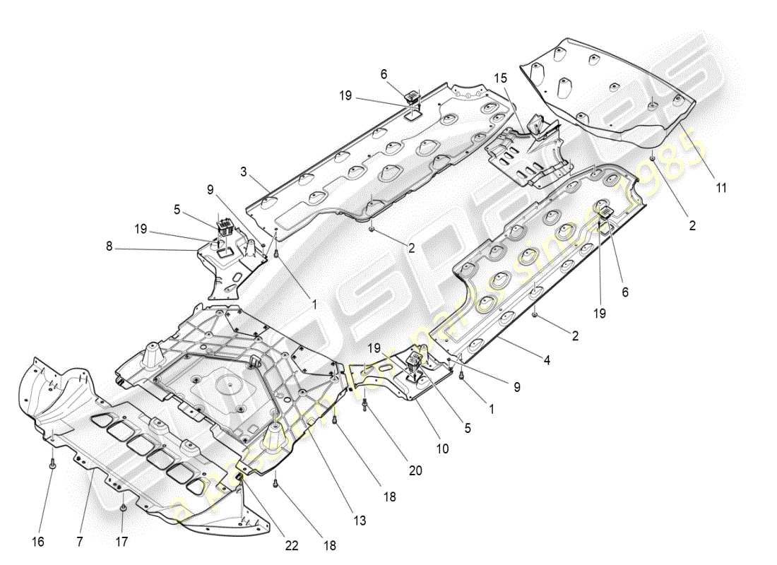 maserati ghibli (2019) protección de bajos y bajos del suelo diagrama de piezas