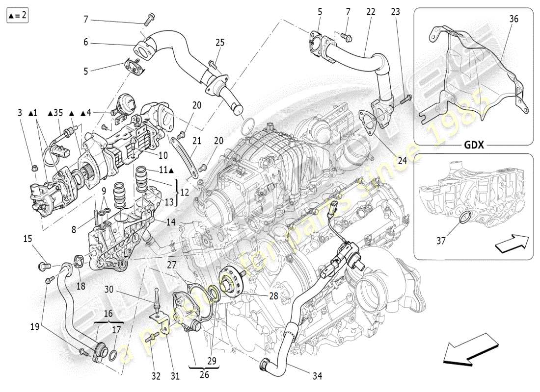 maserati ghibli (2019) sistema de recirculación de vapor de aceite diagrama de piezas