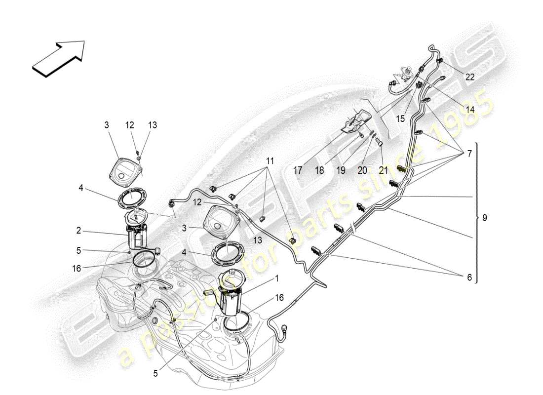 maserati ghibli (2019) diagrama de piezas de bombas de combustible y líneas de conexión