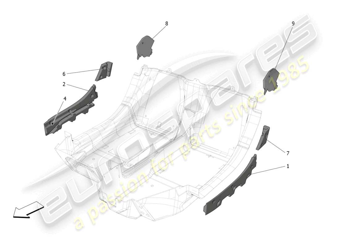 maserati mc20 cielo (2023) paneles de insonorización en el interior del vehículo. diagrama de piezas.