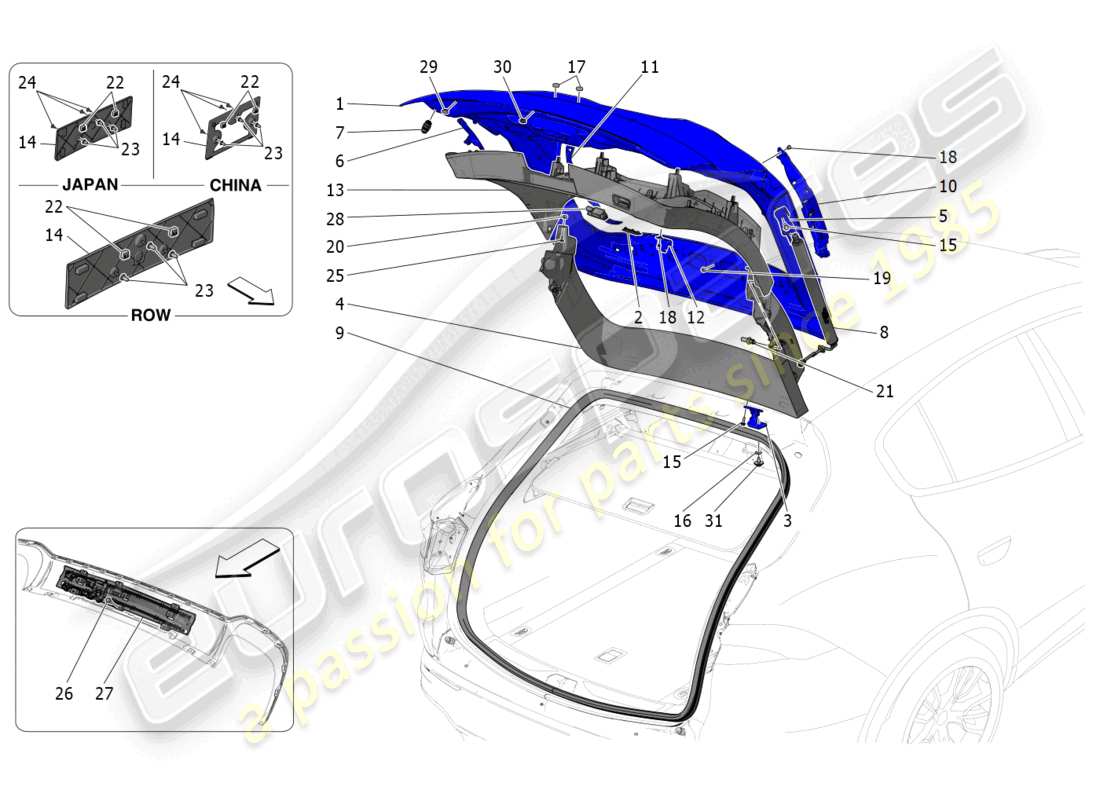 maserati grecale trofeo (2023) diagrama de piezas de la portón levantadora trasera