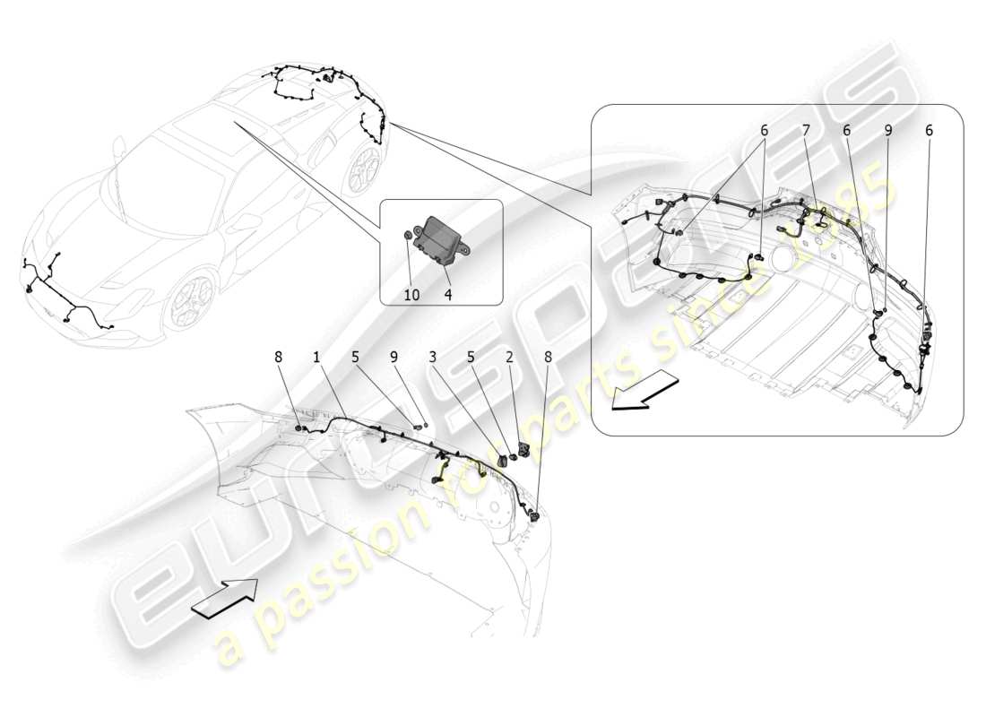 maserati mc20 cielo (2023) diagrama de piezas de los sensores de estacionamiento