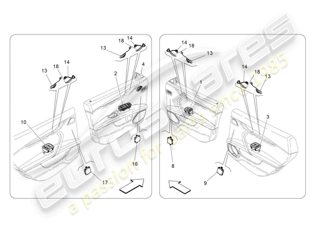 maserati ghibli fragment (2022) diagrama de piezas de dispositivos de puerta