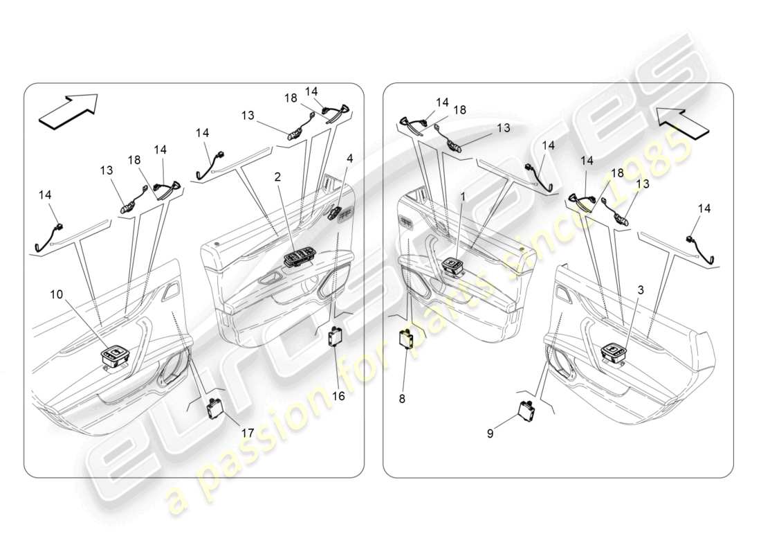 maserati quattroporte (2018) diagrama de piezas de dispositivos de puerta