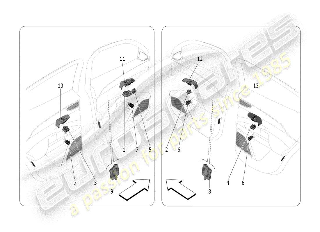 maserati grecale modena (2023) diagrama de piezas de dispositivos de puerta