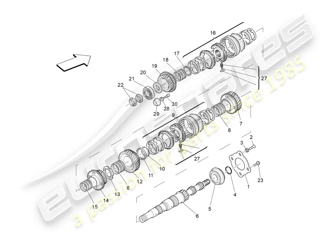 maserati granturismo (2010) engranajes del eje principal diagrama de piezas