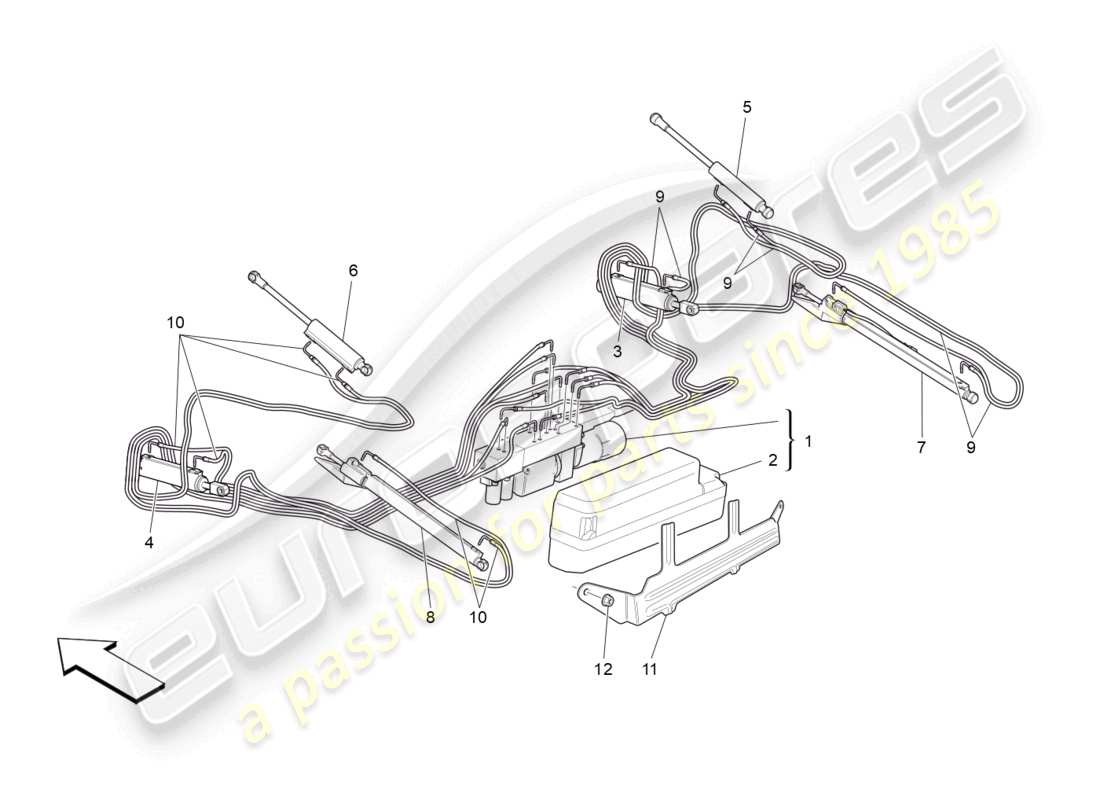maserati grancabrio mc (2013) capote eléctrico: diagrama de partes del sistema hidráulico