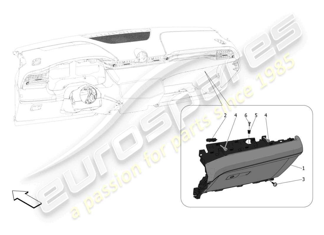 maserati grecale gt (2023) diagrama de piezas de las guanteras