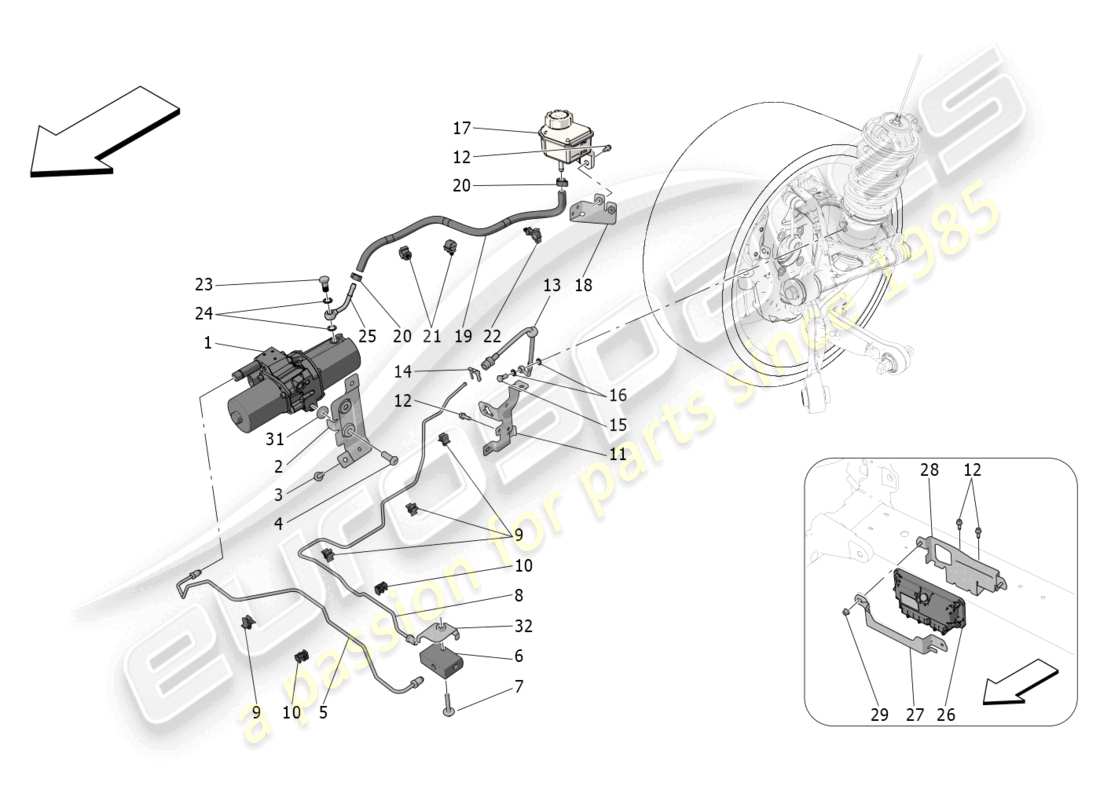 maserati mc20 (2022) diagrama de piezas del elevador del eje delantero del sistema hidráulico