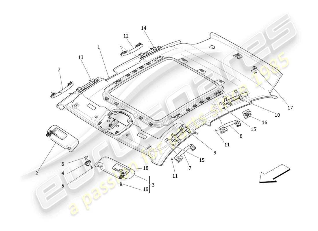 maserati levante trofeo (2020) diagrama de piezas de techo y parasoles