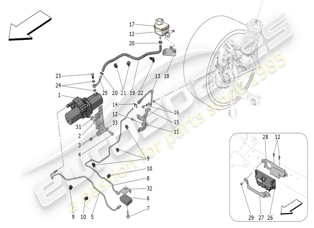 maserati mc20 (2024) sistema hidráulico elevador del eje delantero diagrama de piezas