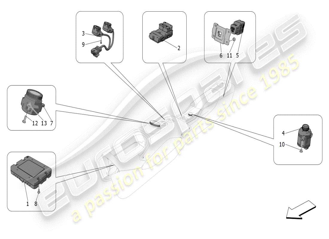 maserati mc20 (2024) dispositivos de consola central diagrama de piezas