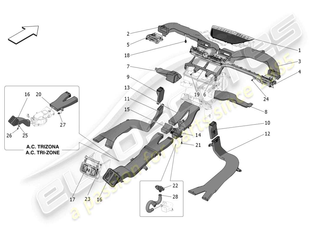 maserati grecale trofeo (2023) unidad de aire acondicionado: difusión diagrama de piezas