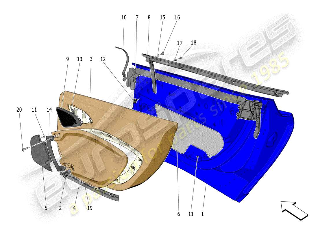 maserati mc20 (2024) puertas: paneles de acabado diagrama de piezas
