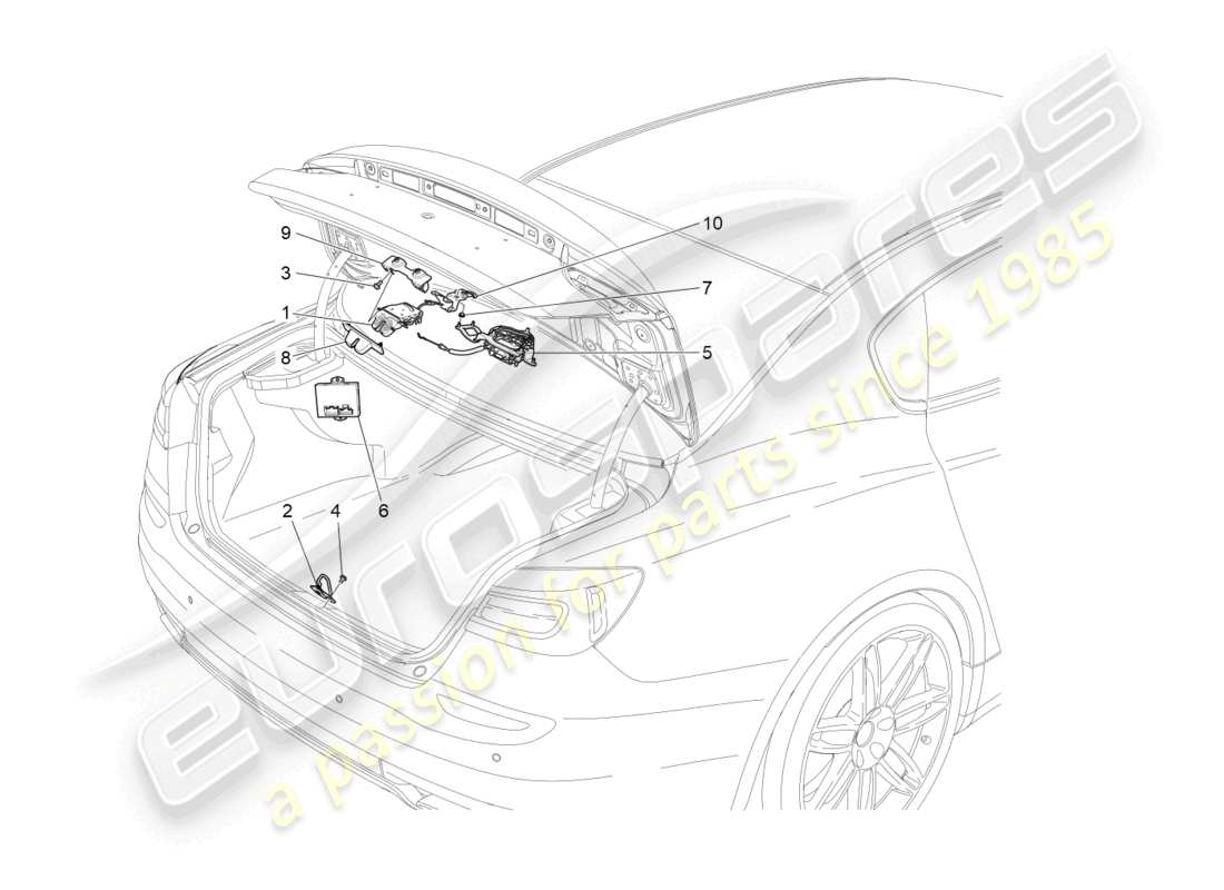 maserati quattroporte (2018) diagrama de piezas de control de apertura de la tapa trasera