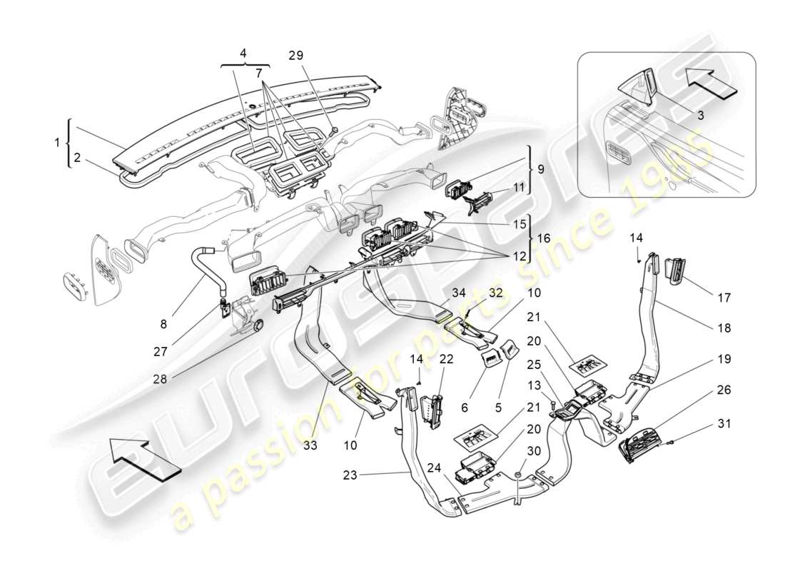 maserati quattroporte (2018) unidad de a/c: difusión diagrama de piezas