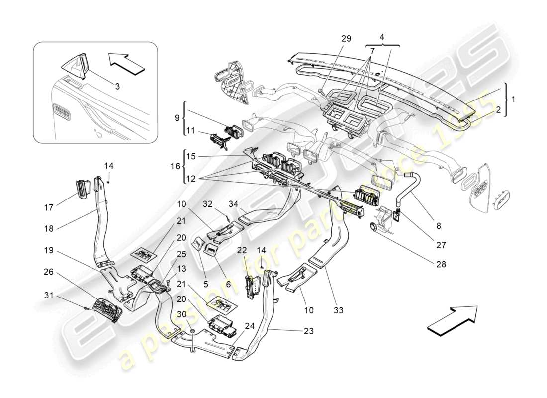 maserati quattroporte (2018) unidad de a/c: difusión diagrama de piezas