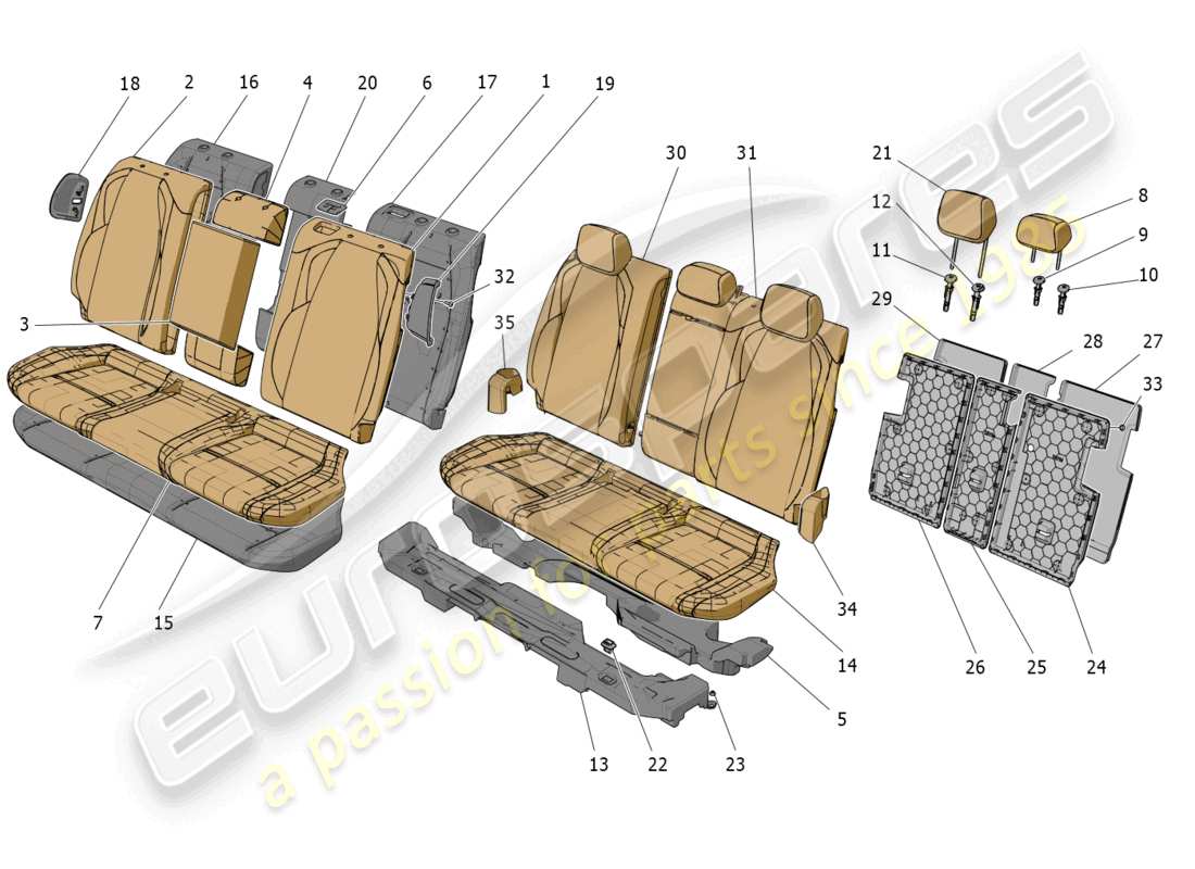 maserati grecale trofeo (2023) asientos traseros: paneles acabados diagrama de piezas
