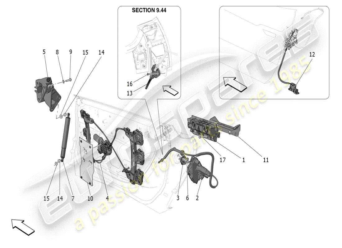 maserati mc20 (2024) puertas: mecanismos diagrama de piezas