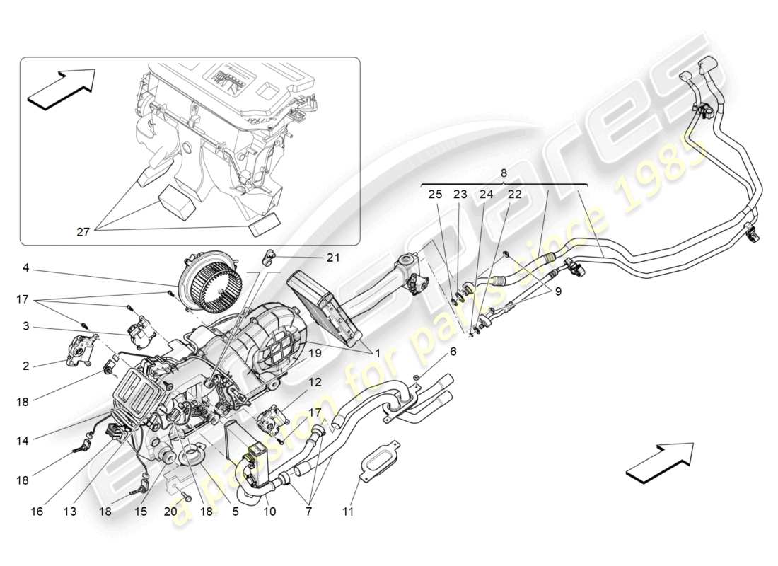 maserati quattroporte (2018) unidad de a/c: dispositivos de túnel diagrama de piezas