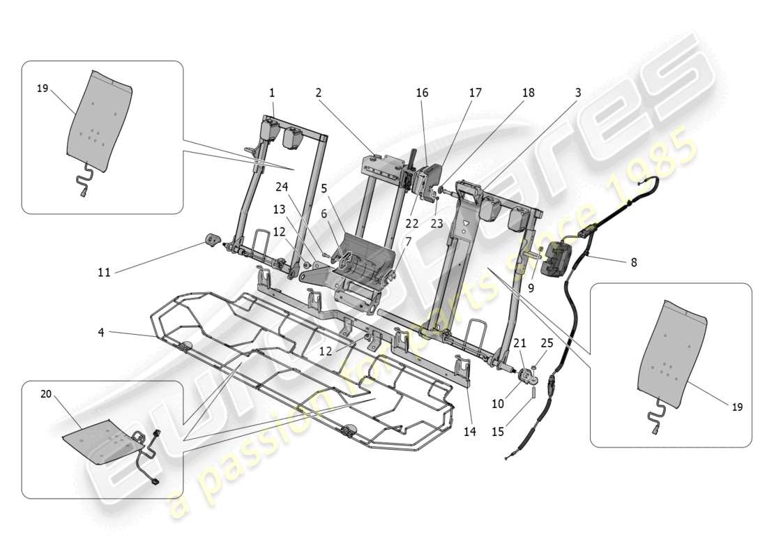 maserati grecale trofeo (2023) asientos traseros: mecánica y electrónica diagrama de piezas