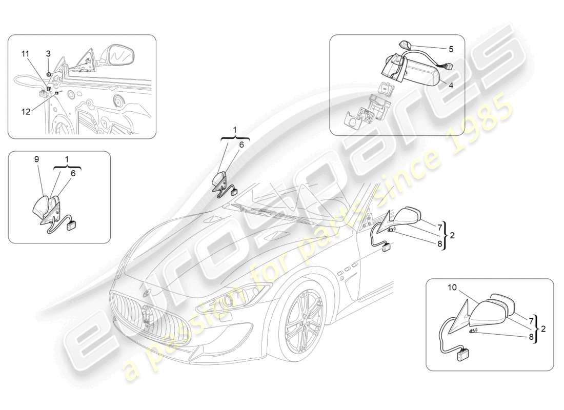 maserati granturismo mc stradale (2012) diagrama de piezas de los espejos retrovisores internos y externos