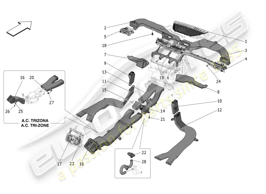 maserati grecale gt (2023) unidad de a/c: difusión diagrama de piezas