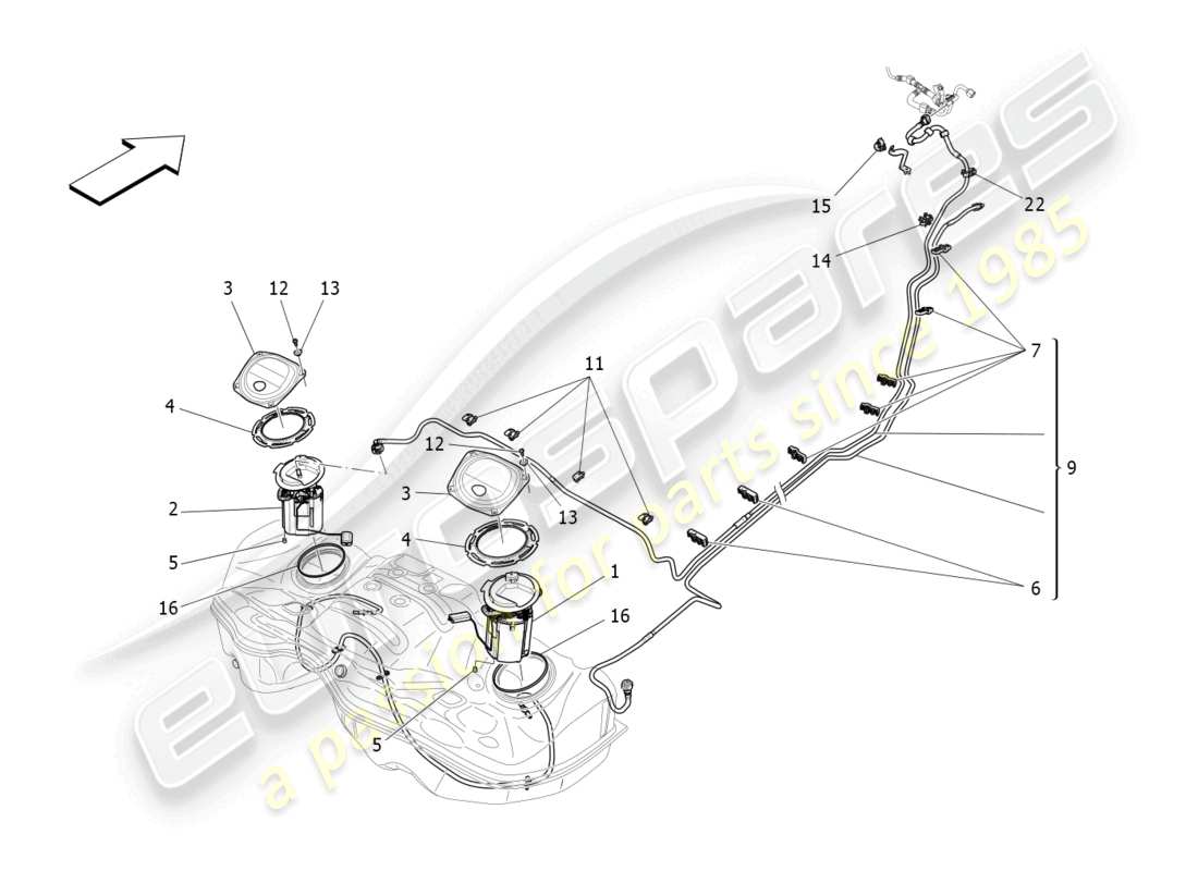maserati quattroporte (2018) diagrama de piezas de bombas de combustible y líneas de conexión