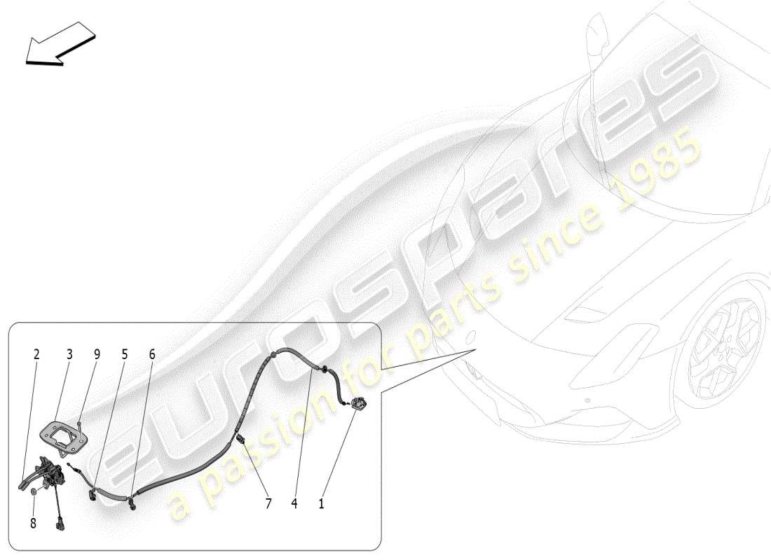maserati mc20 (2024) botón de apertura de tapa frontal diagrama de piezas